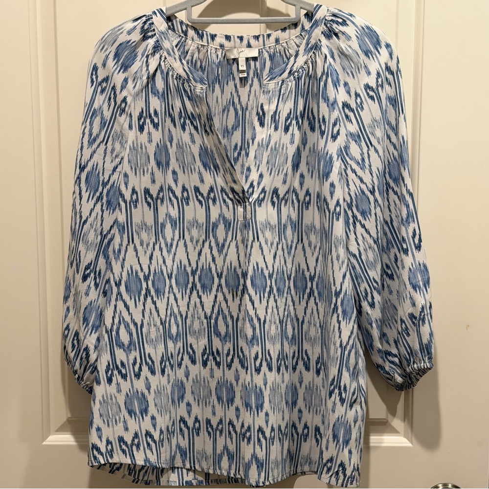Joie Blue and Cream Patterned Top